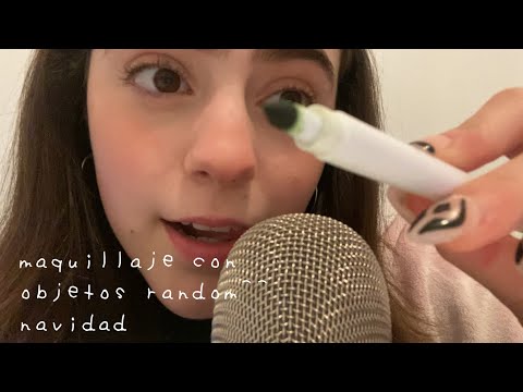 asmr maquillandote para navidad con objetos random