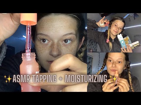 ASMR tapping & whispering { moisturizing face, nail filing, talking to you! Doing my nails 💅🥰}