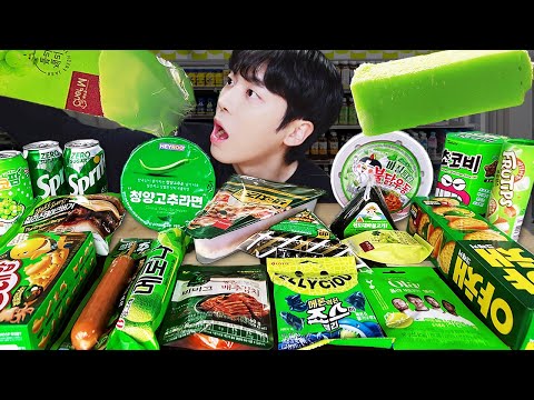 ASMR MUKBANG | 편의점 꿀젤리 그린 디저트 먹방 불닭 딸기맛 초콜릿 & PINK DESSERT HONEY JELLY CANDY