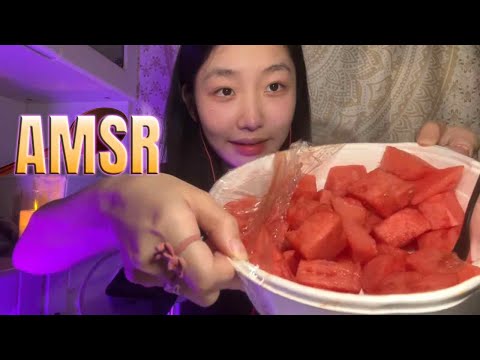 ”KC Sleeping Aid” ASMR of eating watermelon to Help You Sleep 💤🛏️👂 #amsr #satisfying