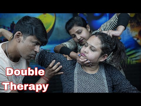 Indian Women Recived Double Barber ASMR Head And Shoulder Massage | Head Scratching ASMR Massage