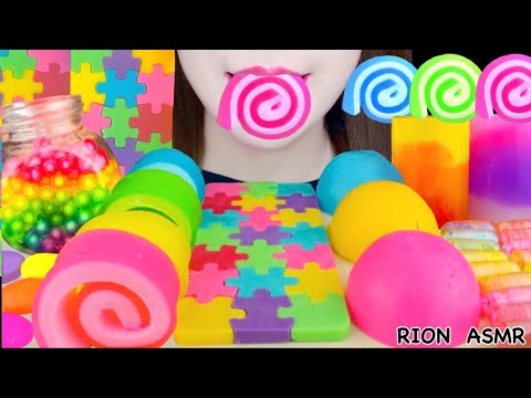 【ASMR】🍭RAINBOW DESSERTS 🌈 JELLO ROLL UPS,CAPSULE,SHERBET MUKBANG 먹방 EATING SOUNDS NO TALKING