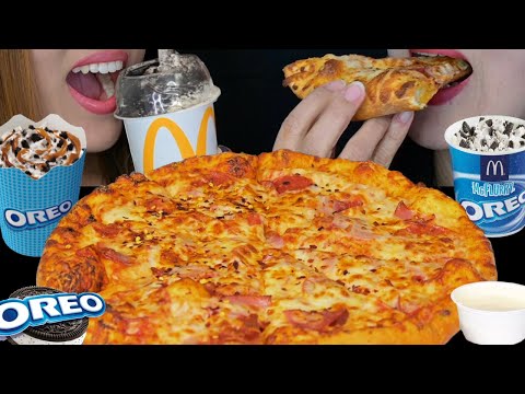 ASMR MCDONALD'S OREO MCFLURRY & CHEESY DOMINO'S PEPPERONI PIZZA 먹방