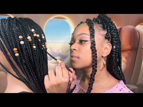 ASMR | ✈️ The Lady On The Airplane Does Your Hair + Adds Wooden Beads To Your Braids