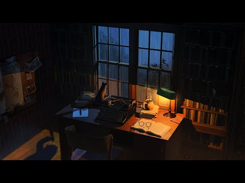 Mystery Novel Writer's Room | ASMR Ambience (rain & typewriter)
