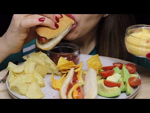 ASMR HOTDOGS CHIPS NACHOS AVOCADO/TOMATO SALAD MUKBANG no talking CREMA ASMR #asmr #mukbang #hotdog