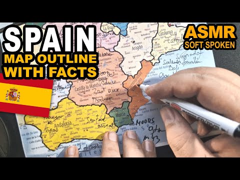 ASMR | Drawing contour of SPAIN map and its regions with best known facts and secrets | Soft spoken