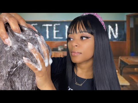 ASMR | 💞Girl Who Is Secretly OBSESSED With You Plays With Your Hair In Class |Hair Wash + Plucking