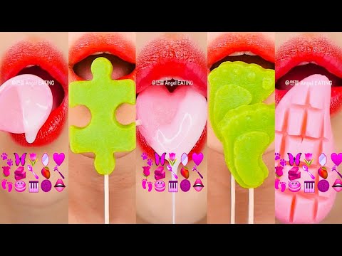 asmr PINK & GREEN EMOJI FOOD KOHAKUTOU 핑크색 & 초록색 이모지 먹방 코하쿠토 eating sounds