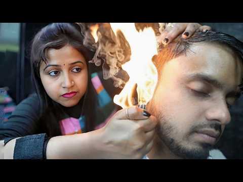 ASMR Extreme Fire Massage By Lady Barber Chaitali | Oily Ear Massage & Head Scratching For Calm