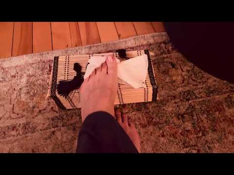 ASMR bare feet playing with soft tissue paper relaxing sounds