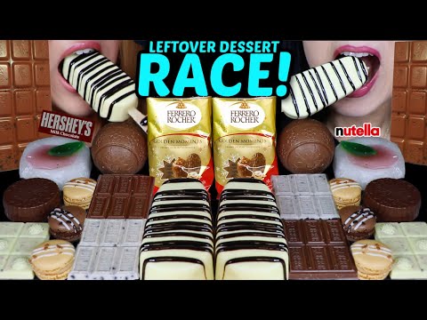 ASMR LEFTOVER DESSERT RACE! Ferrero Rocher Eggs, Hershey's Cookies & Creme, Milka Oreo Snowballs