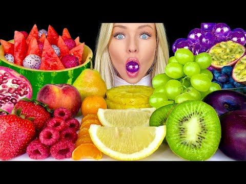 ASMR EXOTIC FRUITS MUKBANG, PASSION FRUIT, PLUM, RED DRAGONFRUIT, POMEGRANATE, RASPBERRY, PEACHES 먹방