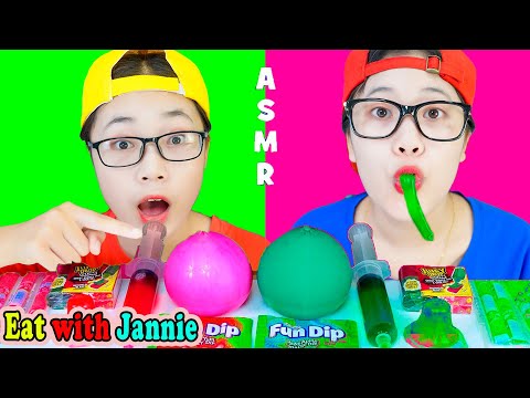 PINK  FOOD vs GREEN FOOD CHALLENGE 빨간색 초록색 챌린지 by Eat with Jannie