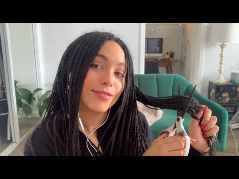 ASMR Box Braids Hair Play | Brushing, Scalp Massage, Hair Cutting 💇🏽‍♀️