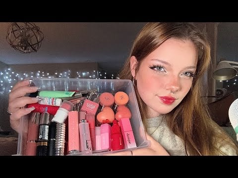 ASMR Lip Product Show & Tell 🍒 | Whisper Rambles, Tapping, Swatching + Makeup Sounds