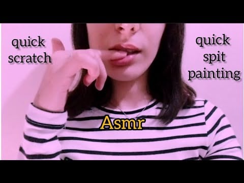 ASMR  Spit painting and quick scratching of clothes😴