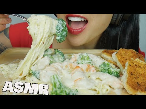 ASMR CREAMY FETTUCCINI ALFREDO with SHRIMP & BROCCOLI (EATING SOUNDS) NO TALKING | SAS-ASMR