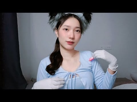 ASMR Fabric Scratching Blue Cloth White Latex Gloves 💙🧤