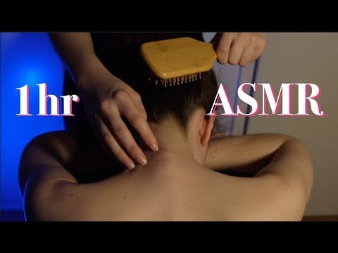 1 HOUR ASMR Insomnia Treatment, Nape of the neck, Back Scratches, Real Person, Hair Play(No Talking)