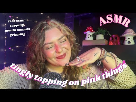 [ASMR] loud tapping with mouth sounds but it’s all PINK💕 (unique triggers, unique sounds, tingly)