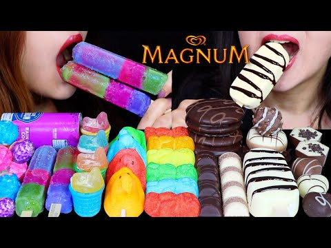 ASMR RAINBOW VS BLACK & WHITE (MAGNUM ICE CREAM, PUSH POP, KINDER BUENO, MARSHMALLOW, CANDY CUPS) 먹방