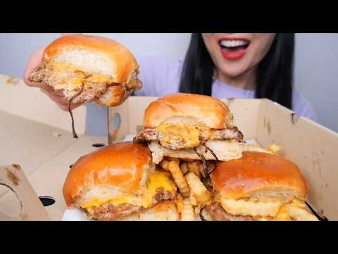 CHEESE BURGER STACKS + FRIES (ASMR EATING SOUNDS) LIGHT WHISPERS | SAS-ASMR