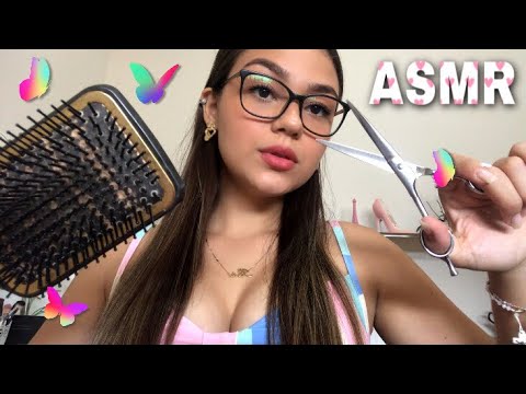 ASMR - CUIDANDO DO SEU CABELO 🤤 | Sons de tesoura, Escova, Tapping , etc.