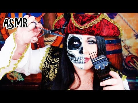 ASMR Pirate Barber Shop Roleplay (Haircut, Clippers, Scissors, Skull, Halloween)