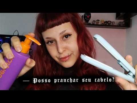 Amiga CHAPANDO/PRANCHANDO seu cabelo e cuidando de você! 💞 ASMR