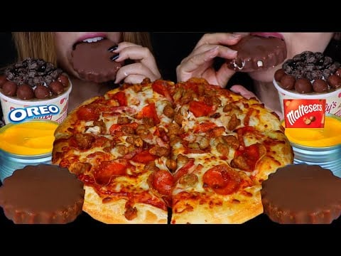 ASMR MALTESERS & OREO ICE CREAM SUNDAE, REESE'S ICE CREAM BARS, CHEESY MEATZZA PIZZA 먹방