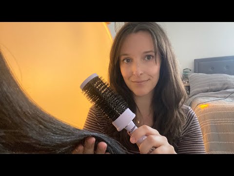 ASMR hair playing and brushing, whispering and brushing sounds