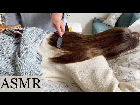 ASMR | Deeply relaxing back massage, back tracing, back rubbing and hair brushing 🩵 (no talking)