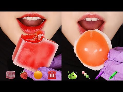 EMOJI FOOD CHALLENGE ASMR HONEY JELLY WAX CANDY, CANDIED STRAWBERRY ETC 🕯️