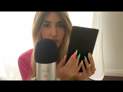 ASMR Gum Chewing and Trivia Questions & Answers while Tapping on My Tablet (Whispered, Binaural)