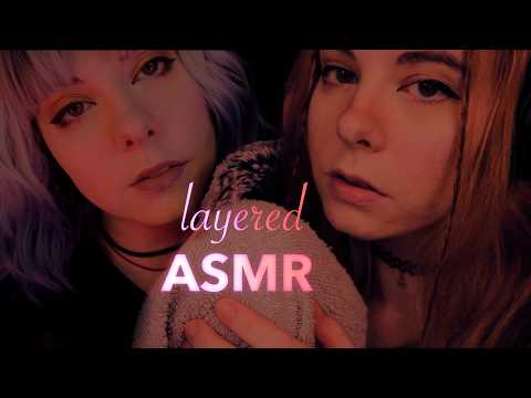 layered ASMR | close up, clicky Whispering, Unintelligible, slow Towel & Fluffy Mic Scratching
