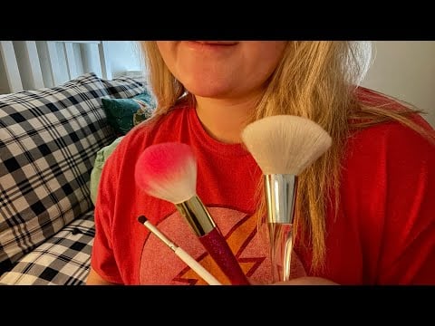 ASMR - makeup brushes on your face ~ mouth sounds and hand visuals | no talking