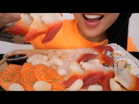 SALMON SASHIMI + SURF CLAM + GIANT DYNAMITE ROLL (ASMR EATING SOUNDS) NO TALKING | SAS-ASMR