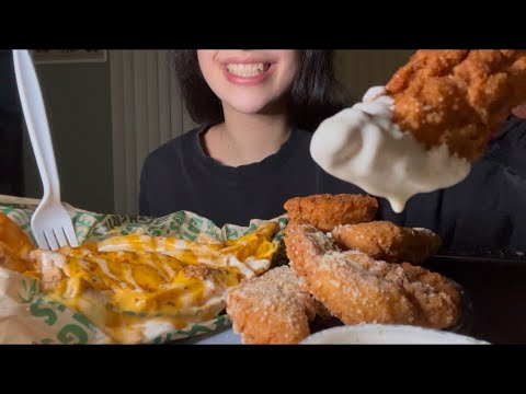 CRISPY WINGSTOP TENDERS AND CHEESY VOODOO FRIES ASMR EATING 