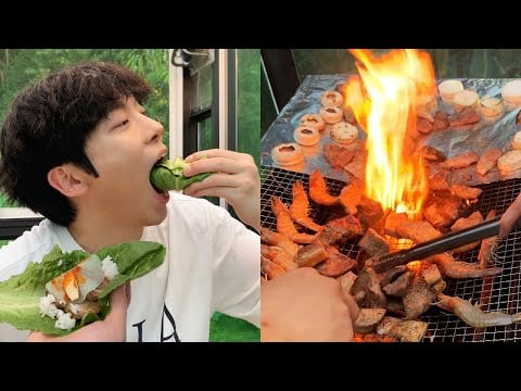MUKBANG 집밥 탈출!! 풀빌라가서 삼겹살 & 된장찌개 & 버섯 & 새우 바베큐 먹방 PORK BELLY y & MUSHROOM & SHRIMP EATING SOUNDS
