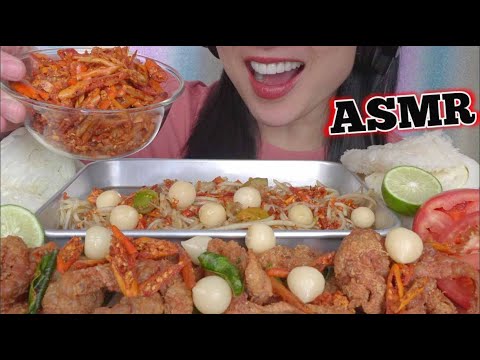 ASMR PAPAYA SALAD + CHICKEN SKIN FRIED CHILI (CRUNCHY EATING SOUNDS) NO TALKING | SAS-ASMR