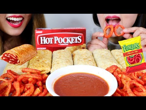 ASMR HOT POCKETS & FLAMIN HOT FUNYUNS 리얼사운드 먹방 | Kim&Liz ASMR