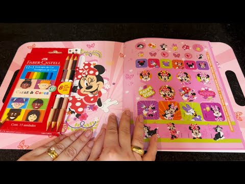 ASMR: FOLHEANDO REVISTA DA MINNIE E COLORINDO DESENHOS