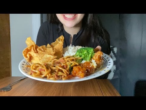 CHINESE FOOD ASMR *CRAB RANGOONS, SESAME CHICKEN, PORK LOMEIN, WHITE RICE