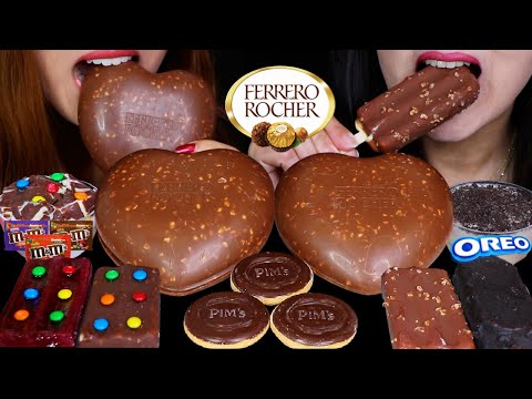 ASMR GIANT FERRERO CHOCOLATE HEARTS, M&MS ICE CREAM, OREO ICE CREAM, CHOCO ICE CREAM SUNDAE 먹방