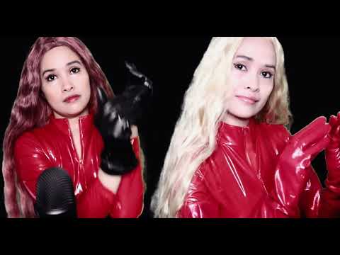 ASMR ROLEPLAY TWINS: Leather & PVC Gloves Sounds + Red Catsuit (NO TALKING) for & tingles