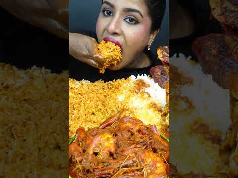 ASMR Eating Spicy Prawn Masala,Crab Fry,Fish Curry Masala,Rice Seafood Big Bites ASMR Eating Mukbang
