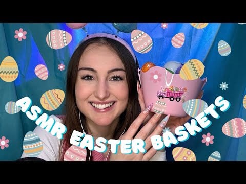 ASMR 🐣 Easter Baskets (plastic eggs, glitter & sequin eggs, Peeps foam, eating Peeps, whispering)