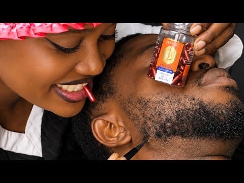 ASMR relaxing beard nitpicking,neck massage,soft gum  ingrown hair pullout, ear Cleaning massage 