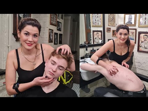 💈LADY BARBER IRA CHAIR ASMR MASSAGE & BACK SCRATCHING | DEEP NIGHT SLEEP